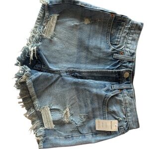 Juicy Couture Womens Denim Shorts Distressed Frayed Scarf Blue Boho Size 28 NWT